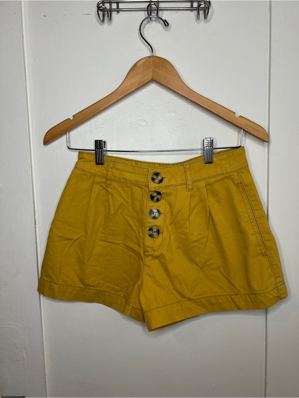 BDG Mustard Yellow High-Waist Button-Front Shorts